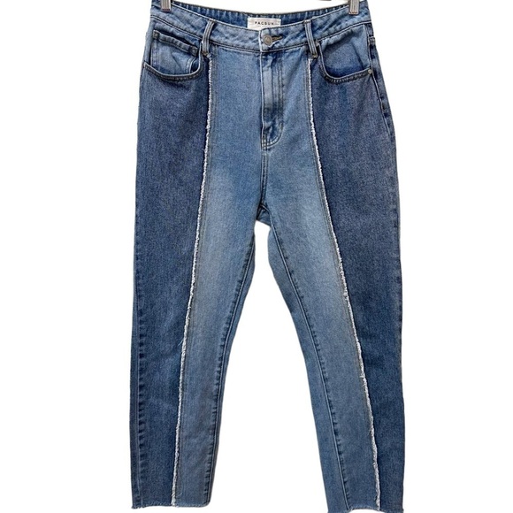 Pacsun Mom Jeans Women's Size 28 High Rise Two Tone Wash Denim Crop‎ Frayed  Y2K - Picture 1 of 8